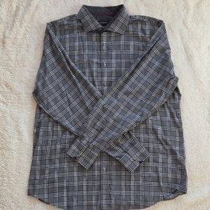Bugatchi Men's Black and Gray Plaid Button-Down Shirt